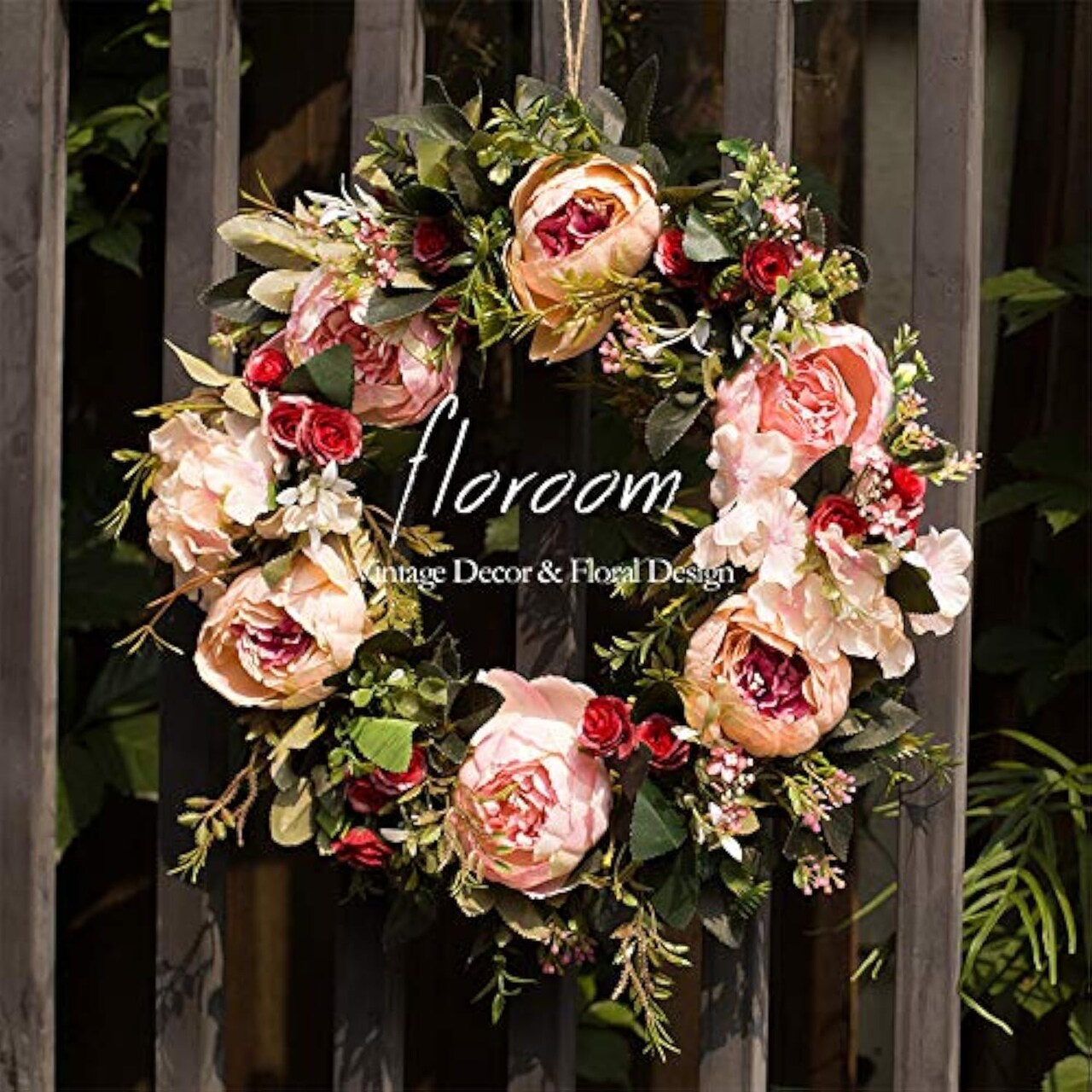 Summer Floral Wreath, Artificial Peony Wreath, 15''-16'' Front Door Decorations Wall Decor